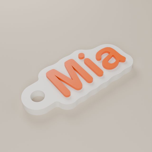 White name keychain with orange letters